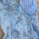 Pretty A Line Halter Blue Slit Chiffon Prom Dresses Long Evening Gowns HZ1022