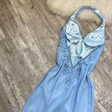 Pretty A Line Halter Blue Slit Chiffon Prom Dresses Long Evening Gowns HZ1022