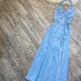 Pretty A Line Halter Blue Slit Chiffon Prom Dresses Long Evening Gowns HZ1022