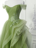 New Arrival A-Line Tulle Lace Green Long Prom Dress, Green lace Long Formal Dress HZ1022