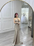 Pretty Sheath Strapless Neckline Sleeveless Evening Dress Silver Sequin Prom Dresses HZ1022