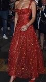 Pretty A Line Straps Red Ankle Length Evening Dress Tulle Prom Dresses HZ1022