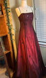 Chic A line Spaghetti Straps Burgundy Sleeveless Evening Dress Tulle Long Prom Dresses HZ1022