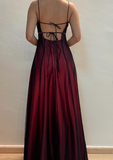 Chic A line Spaghetti Straps Burgundy Sleeveless Evening Dress Tulle Long Prom Dresses HZ1022
