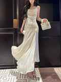Pretty Mermaid Spaghetti Straps White Satin Prom Dresses Long Evening Gowns HZ1022