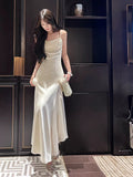 Pretty Mermaid Spaghetti Straps White Satin Prom Dresses Long Evening Gowns HZ1022