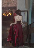 Pretty A Line Spaghetti Straps Burgundy Satin Prom Dresses Evening Gowns Birthday Dress HZ1022