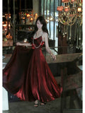 Pretty A Line Spaghetti Straps Burgundy Satin Prom Dresses Evening Gowns Birthday Dress HZ1022