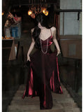Pretty A Line Spaghetti Straps Burgundy Satin Prom Dresses Evening Gowns Birthday Dress HZ1022