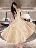 Pretty A Line Spaghetti Straps Lace Satin Prom Dresses Evening Gowns HZ1022