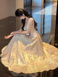 Pretty A Line Spaghetti Straps Lace Satin Prom Dresses Evening Gowns HZ1022