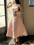 Pretty A Line Spaghetti Straps Pink Lace Satin Prom Dresses Evening Gowns HZ1022