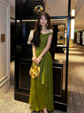 Pretty A line Off The Shoulder Satin Green Long Prom Dresses Satin Evening Gowns HZ1022