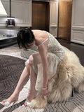 Pretty Mermaid Spaghetti Straps White Floral Prom Dresses Long Evening Gowns HZ1022