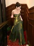 Pretty Mermaid Spaghetti Straps Olive Green Long Prom Dresses Evening Gowns HZ1022
