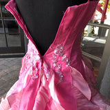 Chic Ball Gown Spaghetti Straps Pink Satin Evening Dress Long Prom Dresses With Embroidered HZ1022