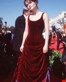 Chic Ball Gown Straps Burgundy Velvet Evening Dress Long Prom Dresses HZ1022