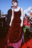 Chic Ball Gown Straps Burgundy Velvet Evening Dress Long Prom Dresses HZ1022