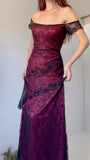 Chic Sheath Strapless Burgundy Tulle Evening Dress Long Prom Dresses HZ1022