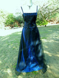 Chic A Line Spaghetti Straps Navy Blue Tulle Evening Dress Long Prom Dresses HZ1022