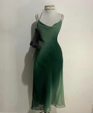 Chic A Line Spaghetti Straps Green Chiffon Evening Dress Prom Dresses HZ1022