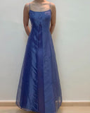 Pretty A Line Spaghetti Straps Blue Floor Length Evening Dress Chiffon Prom Dresses HZ1022