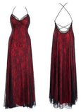 Pretty A Line Halter Red Floor Length Evening Dress Lace Prom Dresses HZ1022