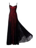 Pretty A Line Spaghetti Straps Red Floor Length Evening Dress Lace Prom Dresses HZ1022