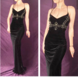 Pretty Mermaid Spaghetti Straps Black Floor Length Evening Dress Velvet Prom Dresses HZ1022