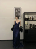 Sexy Sheath Spaghetti Straps Navy Blue Sequin Floor Length Evening Dress Sequin Prom Dresses HZ1022
