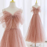 Sexy Ball Gown Spaghetti Straps Pink Tulle Evening Dress Prom Dresses HZ1022