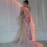 Sexy Mermaid Square Neckline Sequin Floor Length Floral Prom Dresses HZ1022