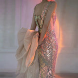 Sexy Mermaid Square Neckline Sequin Floor Length Floral Prom Dresses HZ1022