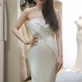 Vintage Mermaid Long Strapless White Wedding Dresses HZ1022