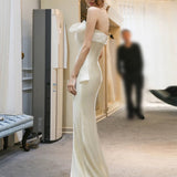 Vintage Mermaid Long Strapless White Wedding Dresses HZ1022