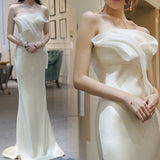 Vintage Mermaid Long Strapless White Wedding Dresses HZ1022