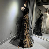 Sexy Mermaid Scoop Neckline Black Sequin Floor Length Prom Dresses HZ1022