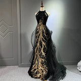Sexy Mermaid Scoop Neckline Black Sequin Floor Length Prom Dresses HZ1022