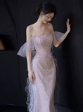 Sexy Mermaid Strapless Neckline Sequin Long Floor Length Pearls Prom Dresses HZ1022