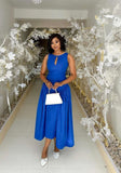 A line Scoop Neckline Royal Blue Satin Evening Dress Party Dress Prom Dress HZ1022