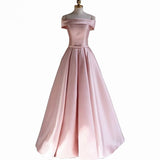 Modest Pink Satin Off The Shoulder Long Bridesmaid Dress Prom Dresses HZ1022