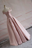 Modest Pink Satin Off The Shoulder Long Bridesmaid Dress Prom Dresses HZ1022