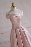 Modest Pink Satin Off The Shoulder Long Bridesmaid Dress Prom Dresses HZ1022