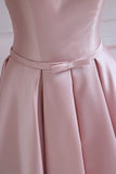 Modest Pink Satin Off The Shoulder Long Bridesmaid Dress Prom Dresses HZ1022
