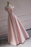 Modest Pink Satin Off The Shoulder Long Bridesmaid Dress Prom Dresses HZ1022