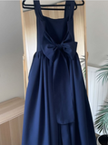 Cute A line Straps Pink Satin Tea Length Prom Dress With Bow HZ1022