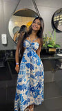 Cute A line Halter Royal Blue Tea Length Prom Dresses Summer Birthday Dress HZ1022