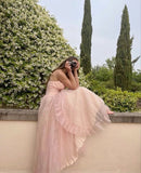 Cute A line Pink Tulle Prom Dresses Ruffles Birthday Dress HZ1022