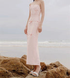 Sexy Sheath Strapless Pink Satin Long Prom Dress Birthday Outfits With Bowknot HZ1022