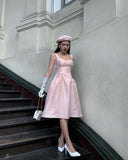 Modest A line Straps Pink Knee Length Satin Prom Dresses Birthday Outfits HZ1022